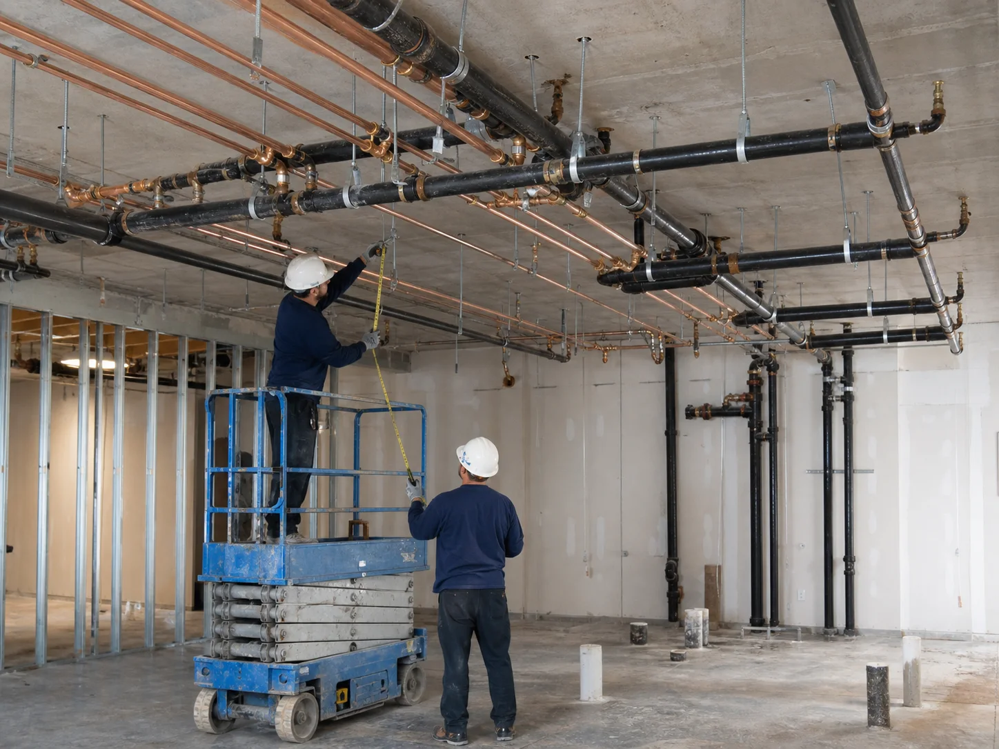 Representative image of overhead commercial plumbing installation