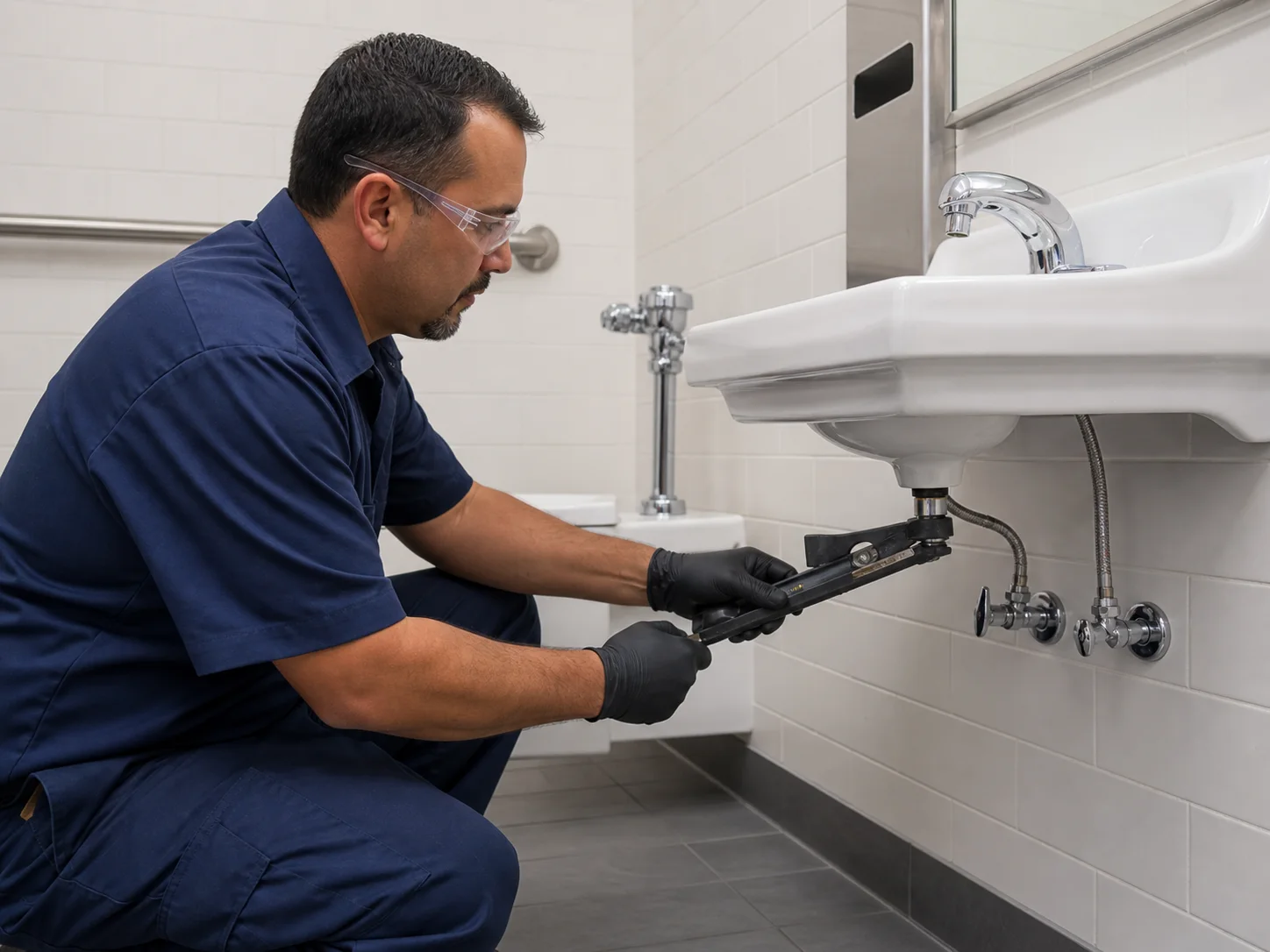 Representative image of a commercial restroom fixture installation