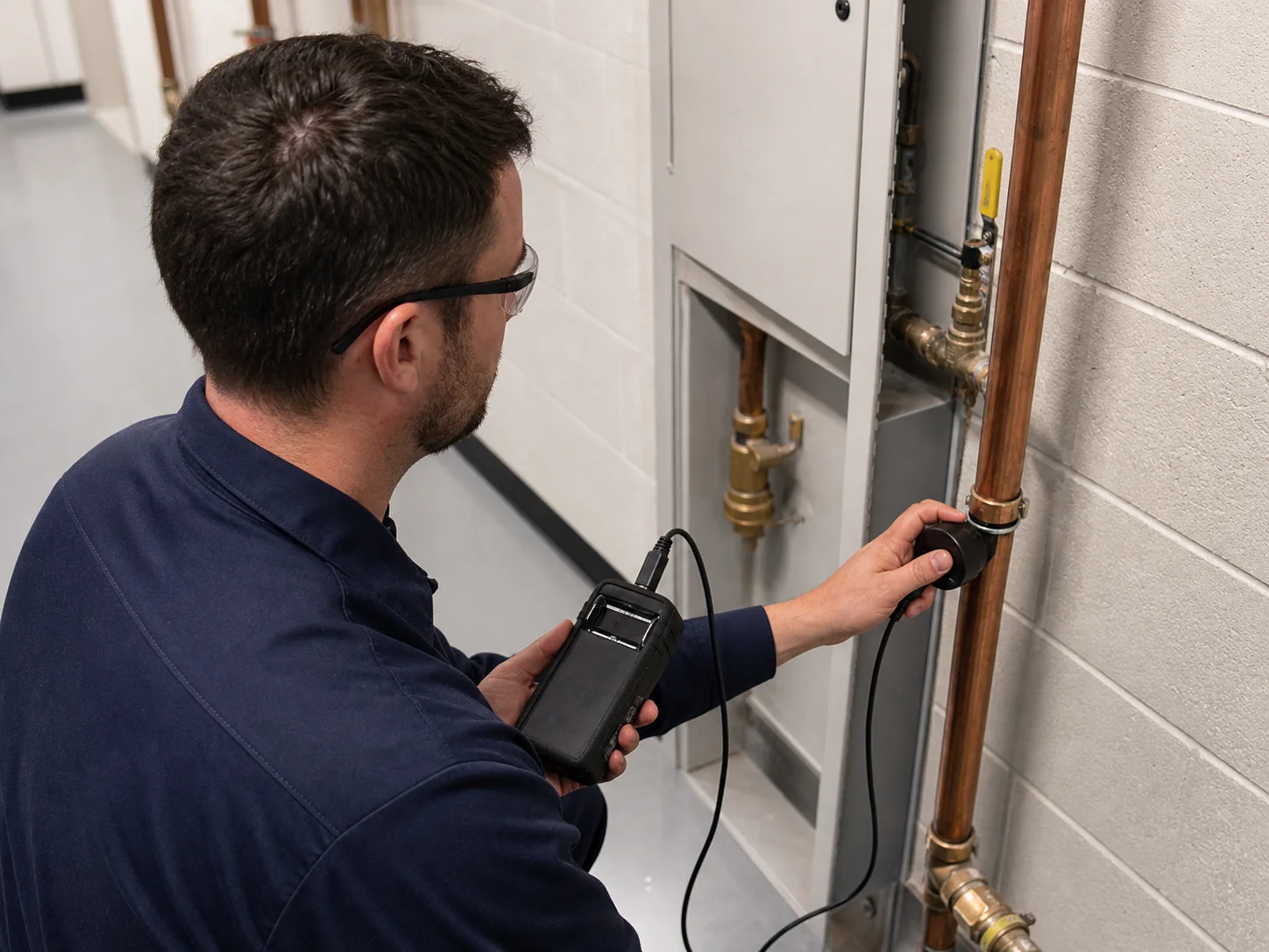 Representative image of acoustic leak-detection work on copper piping