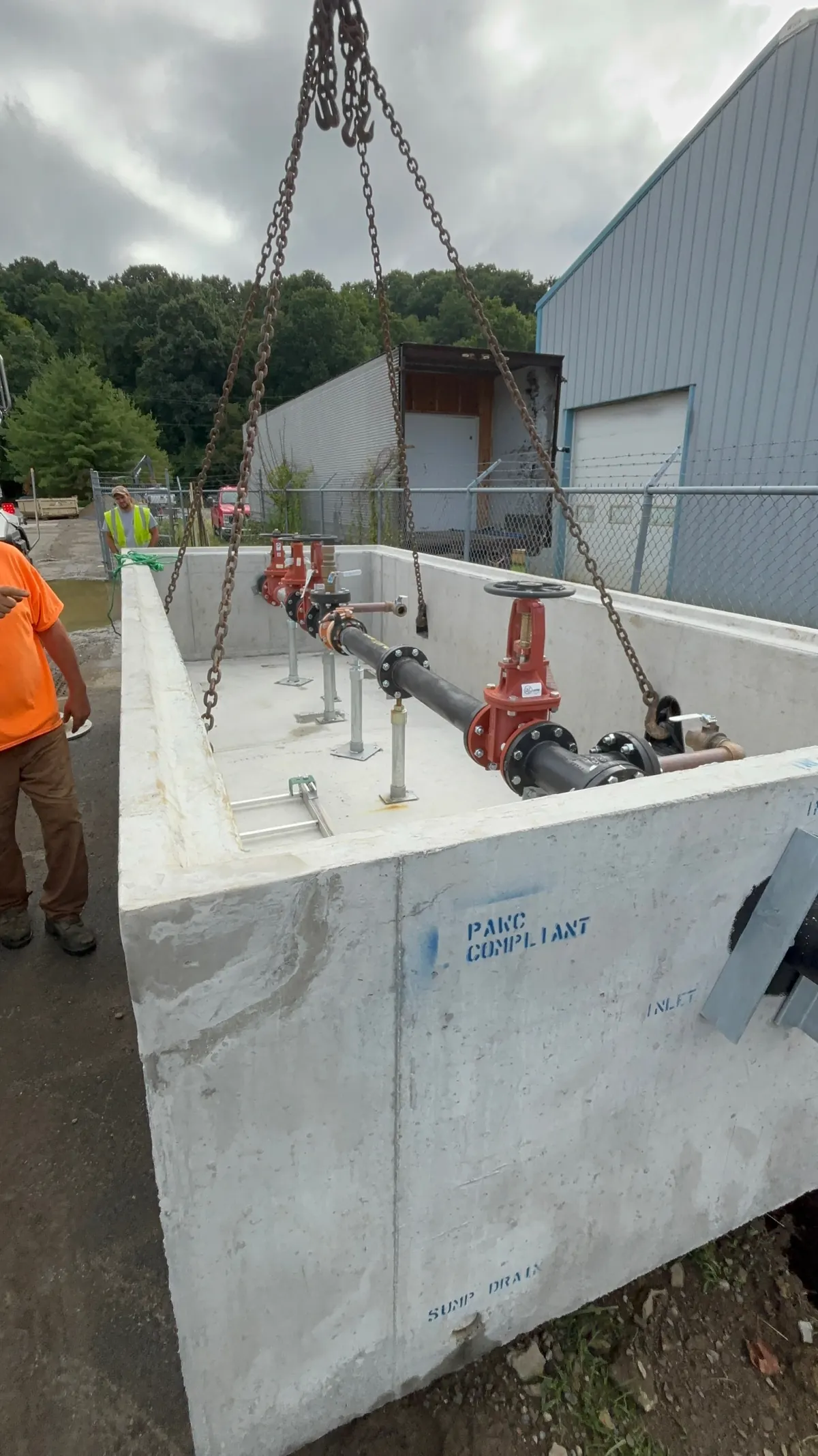 Installed piping and valves inside an Astrada commercial water service vault